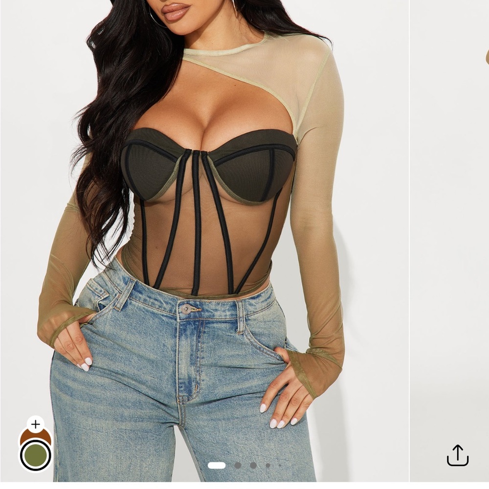 Fashion Nova Black and Tan Sheer Bodysuit
